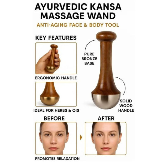 Kansa Wand Face & Foot Massager | Ayurvedic Bronze Massage Tool with Wooden Handle | For Face, Neck, Head & Body - FashionShoqeen.com