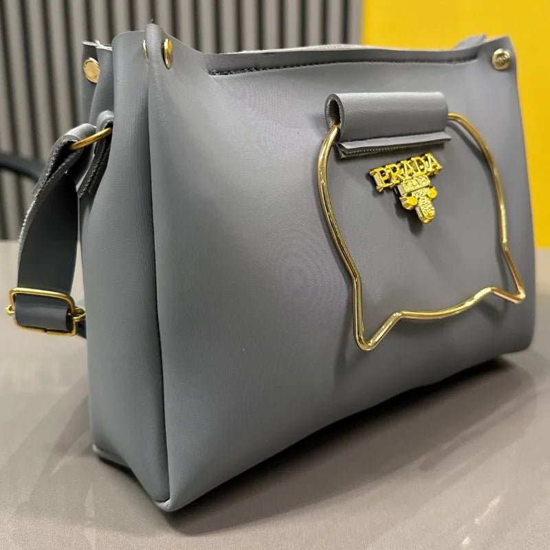 Gray Elegant Cat Handle Handbag for Girls & Ladies | Stylish Shoulder & Crossbody Bag with Gold Accents | Adjustable Strap - FashionShoqeen.com
