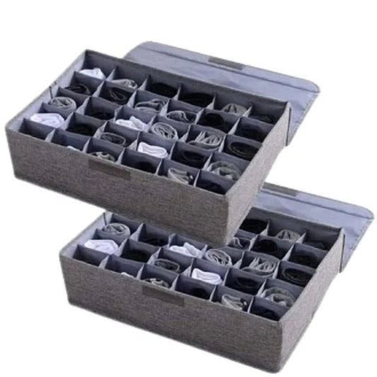 Storage Organizer with Lid | Foldable Drawer Divider | 24 Cells | Non-Woven Fabric | Random Colors - FashionShoqeen.com