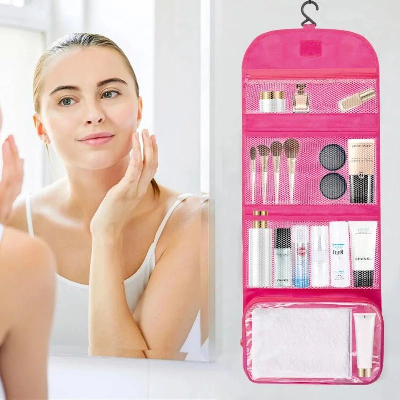 Travel Roll-Up Hanging Cosmetic & Toiletry Organizer Bag | Multi-Compartment Storage | Hook for Hanging | Random Colors - FashionShoqeen.com