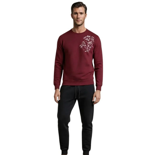LION Printed Maroon Tracksuit Sweatshirt & Trouser | Warm & Comfortable Winter Wear | XL