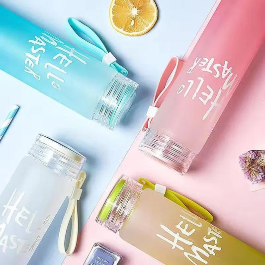 Blue Frosted Glass Water Bottle | Leak-Proof Insulated Bottle with Hello Master Decal Logo | 400ml - FashionShoqeen.com