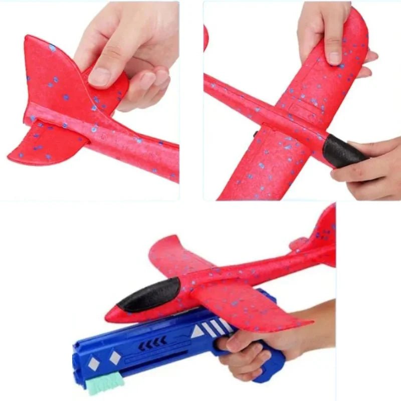 Catapult Gun Aircraft Toy for Kids | Foam Airplane Launcher Glider Flying Toy 2-in-1 - FashionShoqeen.com