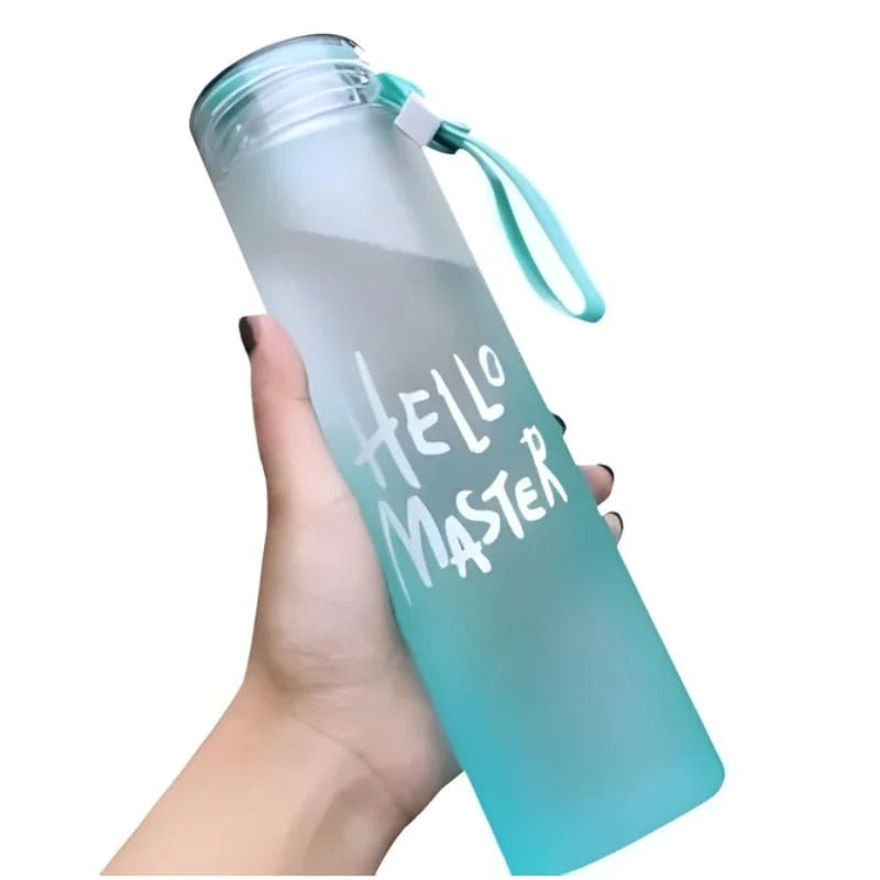 Blue Frosted Glass Water Bottle | Leak-Proof Insulated Bottle with Hello Master Decal Logo | 400ml - FashionShoqeen.com