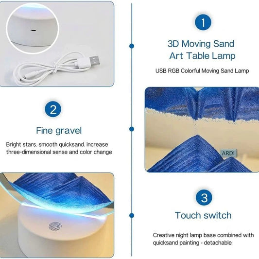 3D Moving Sand Art LED Lamp | Flowing Sandscape Painting Display | USB Decorative Table Lamp for Home & Office | Random Color - FashionShoqeen.com