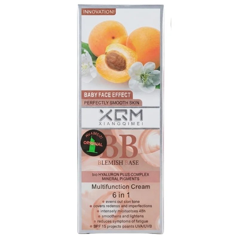 XQM BB Blemish Apricot Base Cream | 6-in-1 Multifunction BB Cream with Hyaluronic Acid & Mineral Pigments | SPF 15 | 65ml - FashionShoqeen.com
