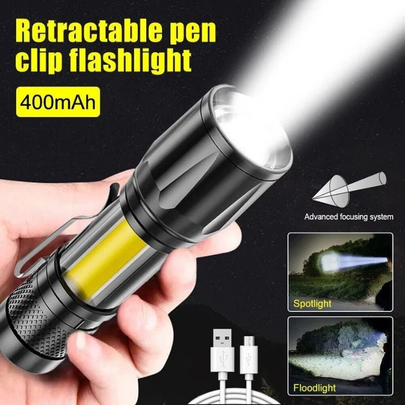 Metal COB Flashlight Torch | Mini Rechargeable LED Work Light & Waterproof Emergency Penlight - FashionShoqeen.com