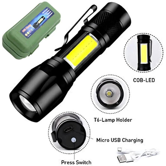 Metal COB Flashlight Torch | Mini Rechargeable LED Work Light & Waterproof Emergency Penlight - FashionShoqeen.com
