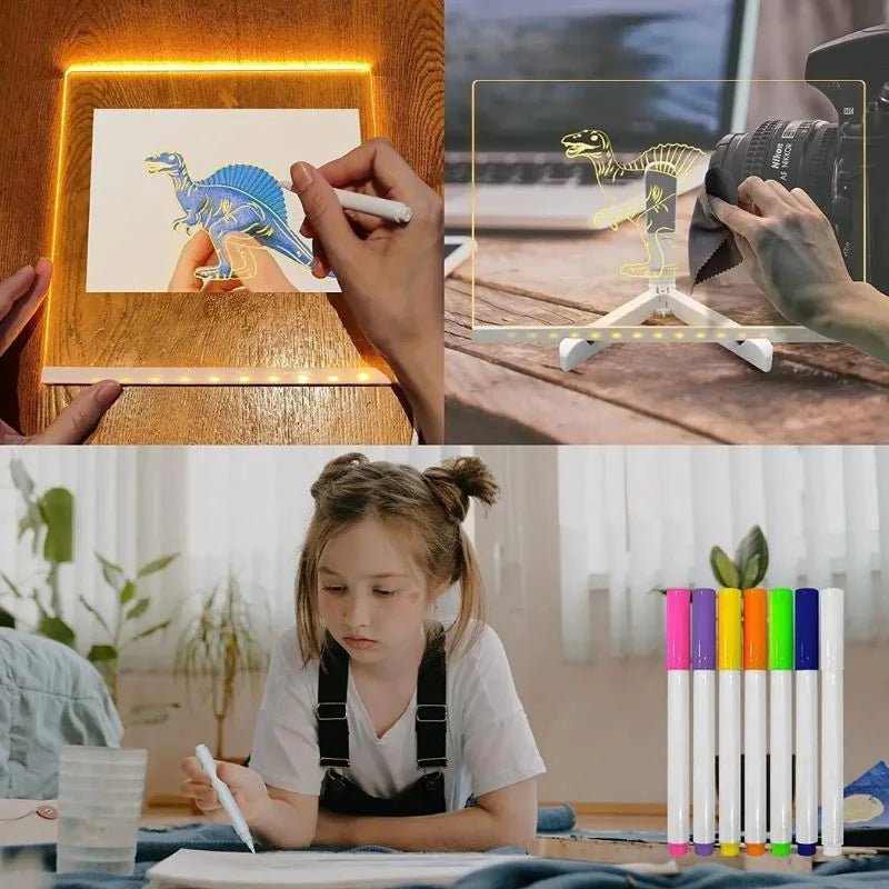 8x8 Inches LED Acrylic Writing Board with USB Light | 7 Colorful Erasable Pens | Message Board with Markers & Stand - FashionShoqeen.com