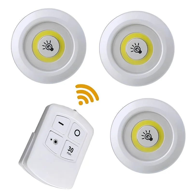 Pack of 3 LED Remote Control Tap Lights | Self-Adhesive Cabinet, Wardrobe & Kitchen Lights - FashionShoqeen.com