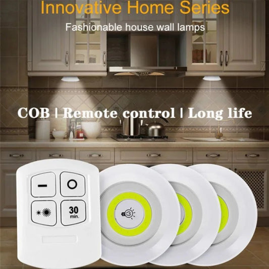 Pack of 3 LED Remote Control Tap Lights | Self-Adhesive Cabinet, Wardrobe & Kitchen Lights - FashionShoqeen.com