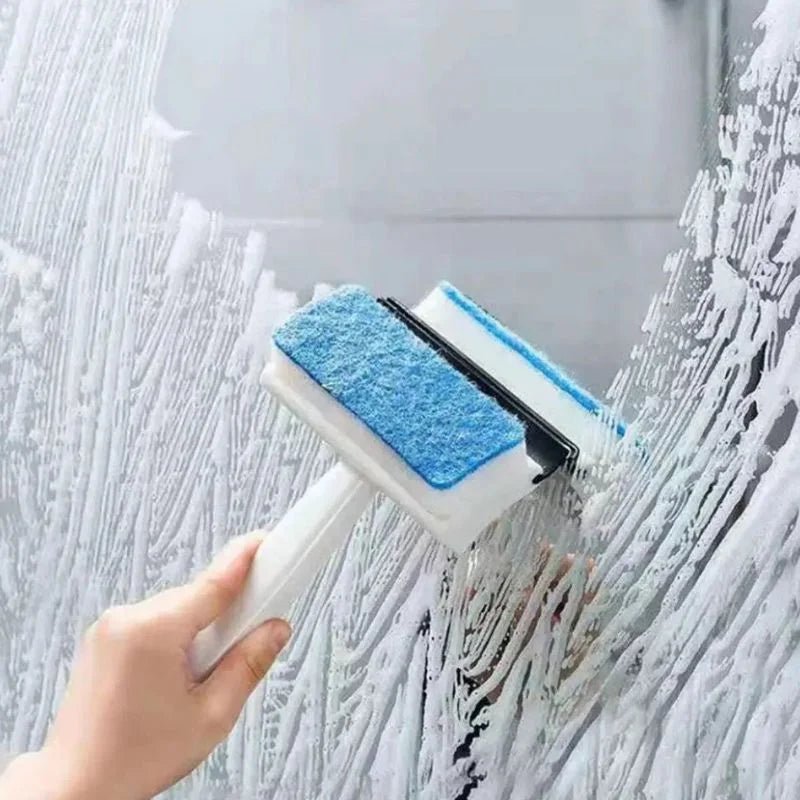2-in-1 Foam Window Wiper & Glass Cleaner | Rubber Squeegee with Foam Sponge | Car Windshield, Mirror & Kitchen Glass Cleaning Brush - FashionShoqeen.com
