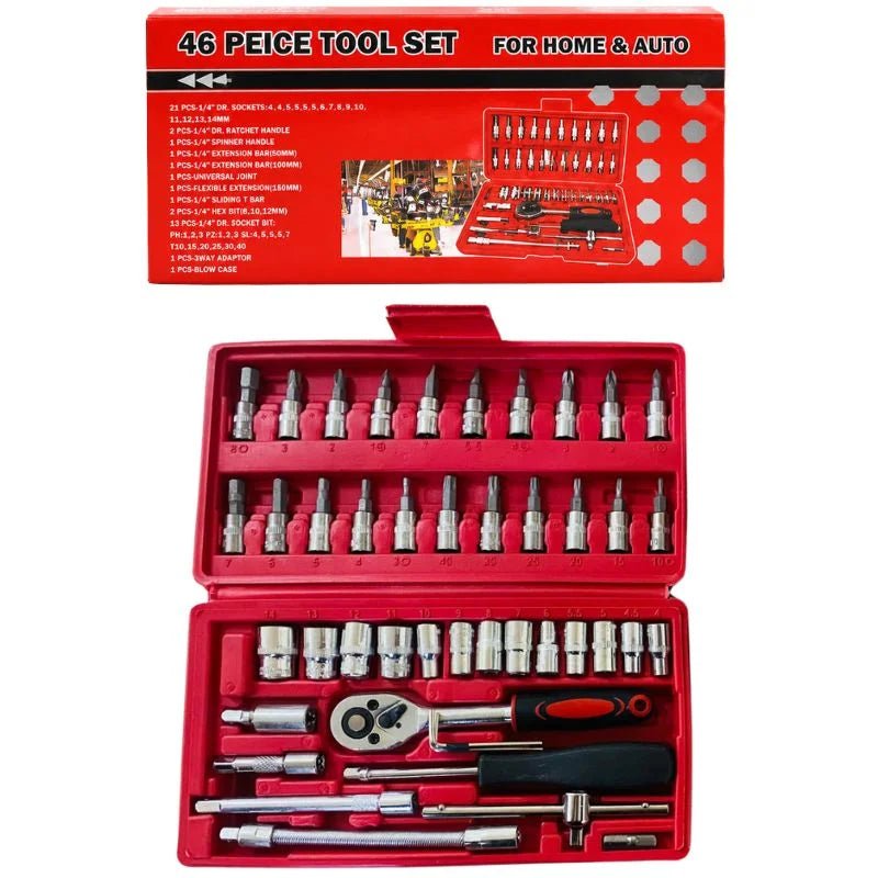 46-Piece Socket Wrench Set | Complete Ratchet Socket & Screwdriver Bit Tool Kit | Chrome Vanadium Steel Repair Tool Set with Storage Case - FashionShoqeen.com