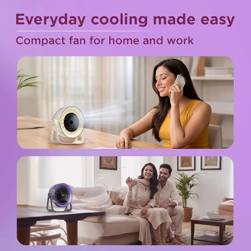 Desktop Circular Rechargeable Fan with 360° Adjustable Airflow | Model QL-02 | Quiet Personal Cooling Fan for Home, Office & Bedroom | Random Color - FashionShoqeen.com