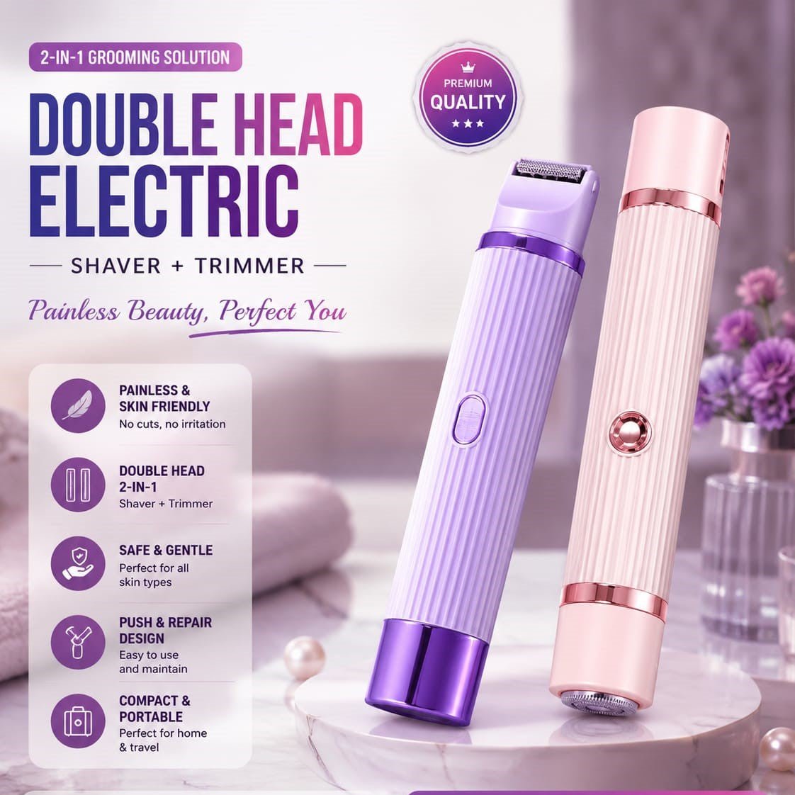 2-in-1 Electric Facial Hair Remover & Eyebrow Trimmer for Women | Double Head Shaver - FashionShoqeen.com