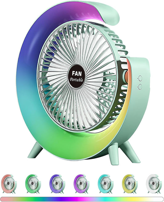 Colorful USB Rechargeable Desktop Fan | Silent Cooling, LED Ambient Light, 3-Speed Rotation