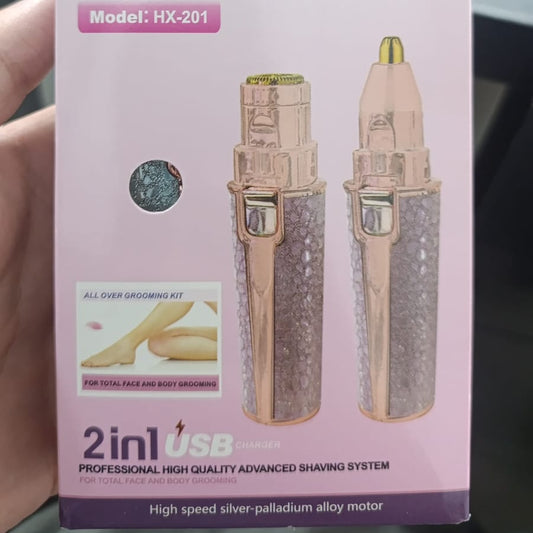 Eyebrow trimmer packaging with product image on a white background