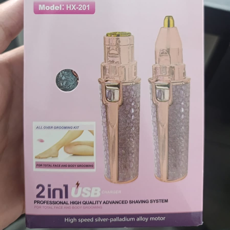 Eyebrow trimmer packaging with product image on a white background