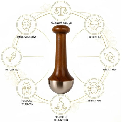 Kansa Wand Face & Foot Massager | Ayurvedic Bronze Massage Tool with Wooden Handle | For Face, Neck, Head & Body