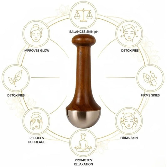 Kansa Wand Face & Foot Massager | Ayurvedic Bronze Massage Tool with Wooden Handle | For Face, Neck, Head & Body - FashionShoqeen.com