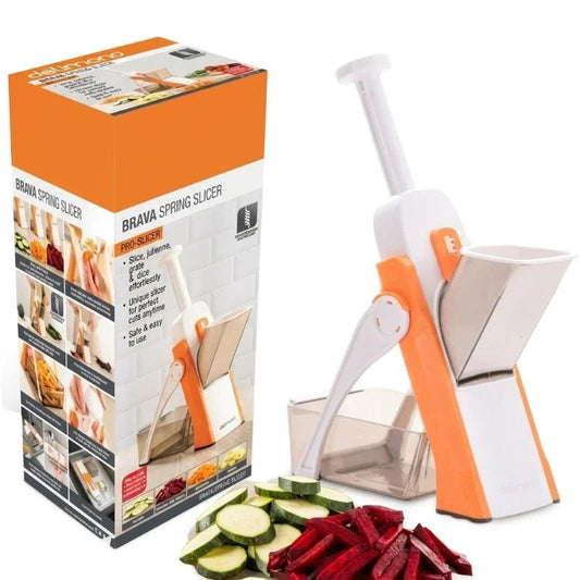Brava Spring Vegetable Slicer Chopper | Manual Mandoline Cutter / Grinder | Multi-Function Fruit & Vegetable Slicer - FashionShoqeen.com