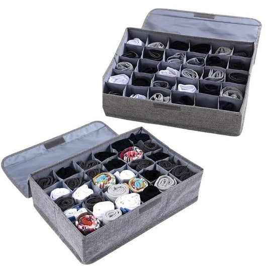 Storage Organizer with Lid | Foldable Drawer Divider | 24 Cells | Non-Woven Fabric | Random Colors - FashionShoqeen.com