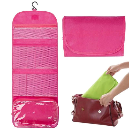 Travel Roll-Up Hanging Cosmetic & Toiletry Organizer Bag | Multi-Compartment Storage | Hook for Hanging | Random Colors - FashionShoqeen.com