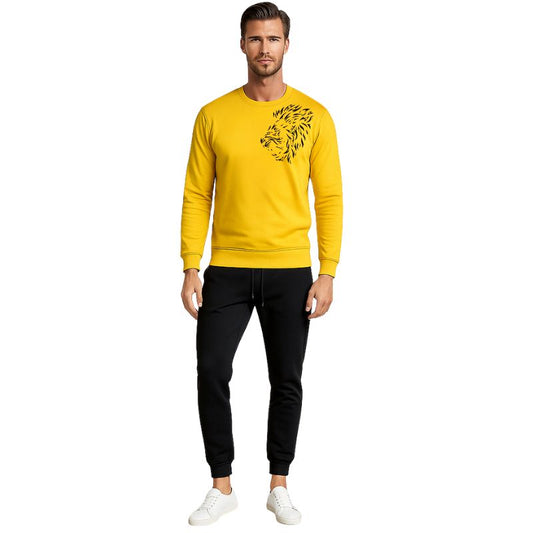 LION Printed Yellow Tracksuit Sweatshirt & Trouser  | Warm & Comfortable Winter Wear | Large