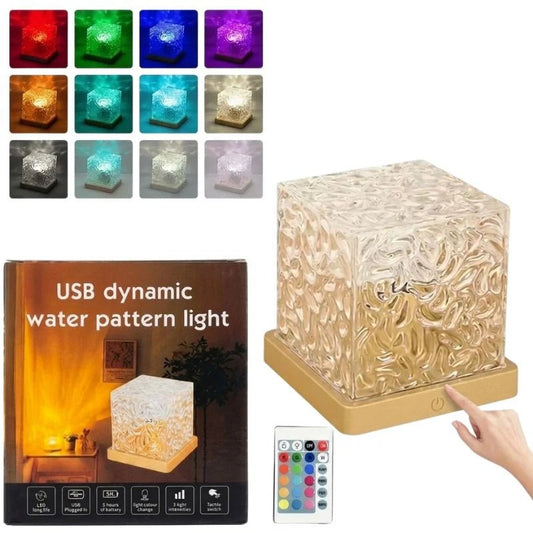 16 Colors Crystal Cube Ambient Light | RGB Water Ripple Lamp Projector with Remote Control | Dynamic Underwater Effect Mood Light for Bedroom, Living Room & Home Decor - FashionShoqeen.com