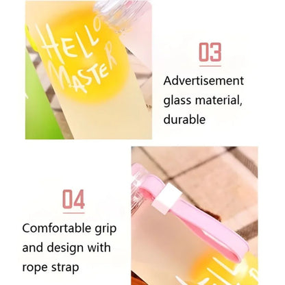 Blue Frosted Glass Water Bottle  |  Leak-Proof Insulated Bottle with Hello Master Decal Logo | 400ml