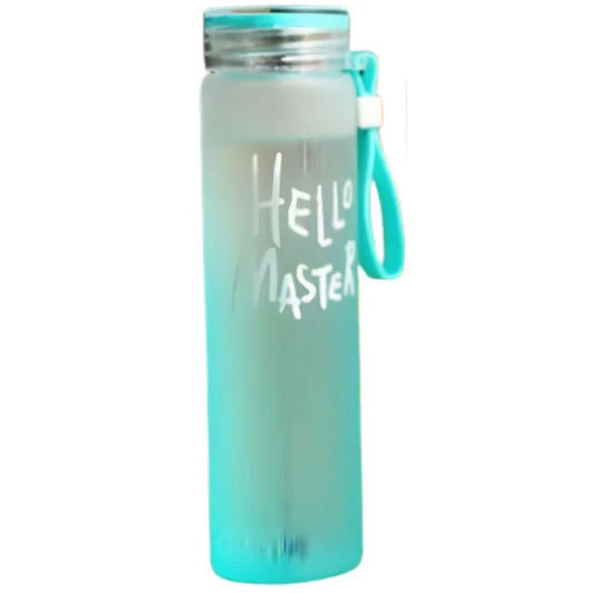 Blue Frosted Glass Water Bottle | Leak-Proof Insulated Bottle with Hello Master Decal Logo | 400ml - FashionShoqeen.com