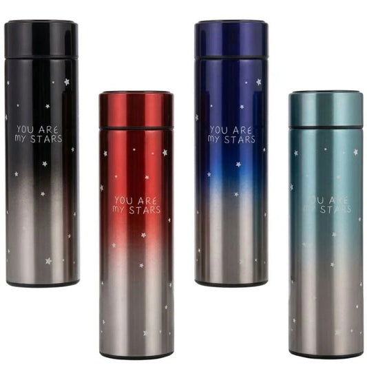 LED Temperature Display Water Bottle Stars Design | Smart Stainless Steel Vacuum 500ml Flask | Random Color - FashionShoqeen.com
