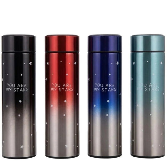 LED Temperature Display Water Bottle Stars Design | Smart Stainless Steel Vacuum 500ml Flask | Random Color - FashionShoqeen.com