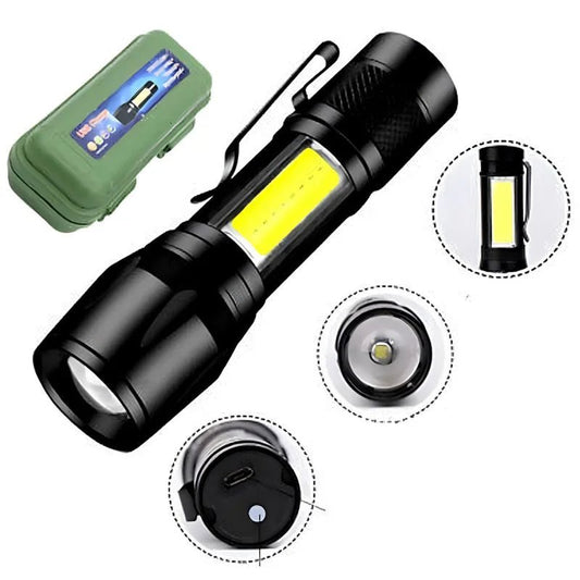 Metal COB Flashlight Torch | Mini Rechargeable LED Work Light & Waterproof Emergency Penlight - FashionShoqeen.com