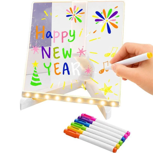 6x6 Inches LED Acrylic Writing Board with USB Light | 7 Colorful Erasable Pens | Message Board with Markers & Stand - FashionShoqeen.com