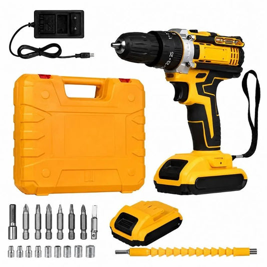 Cordless Drill Machine Kit with 2 Batteries & 26 Accessories | Portable Rechargeable Impact Drill Set - FashionShoqeen.com