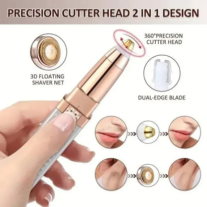 Handheld grooming tool with features highlighted on a white background