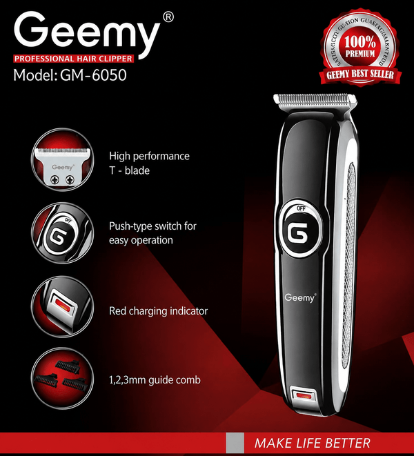 Geemy GM-6050 Professional Hair Clipper & Beard Trimmer with T-Blade - FashionShoqeen.com