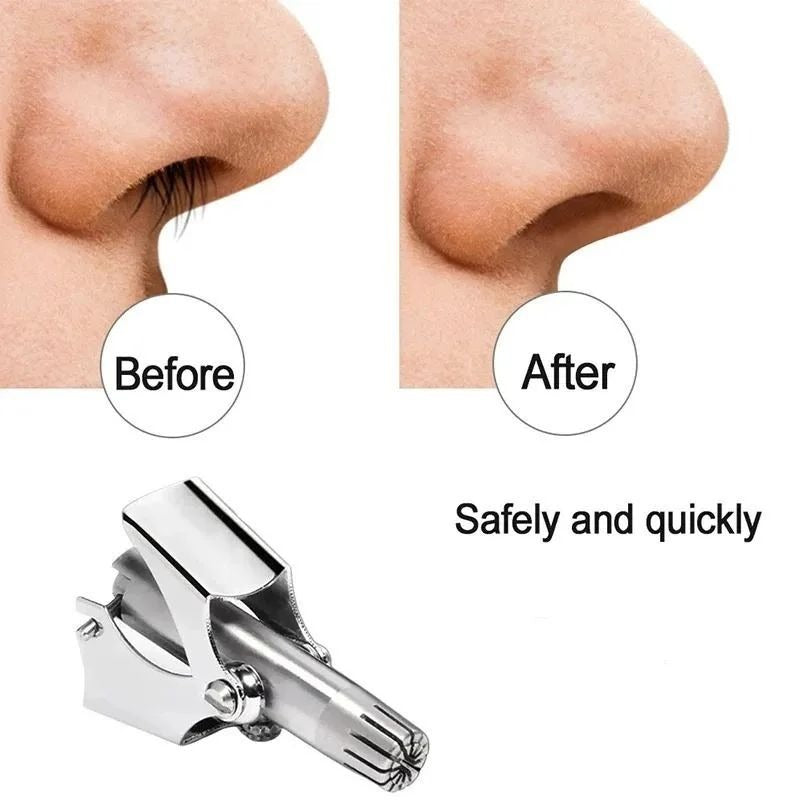 Before and after comparison of a nose hair trimmer with text 'Before' and 'After' on either side.