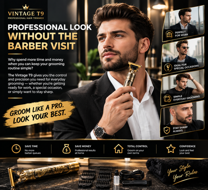 Vintage T9 Professional Hair Trimmer | Cordless T-Blade Beard & Hair Clipper | Gold