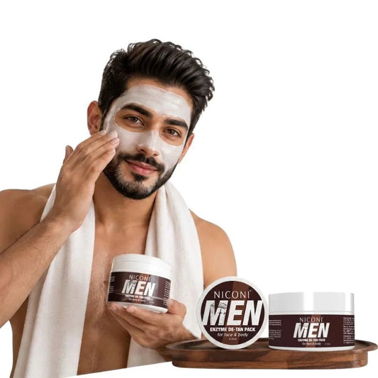 NICONI Men Enzyme De-Tan Pack for Face & Body | Deep Cleansing & Tan Removal Cream | Brightening & Hydrating Formula | For All Skin Types | 300g - FashionShoqeen.com