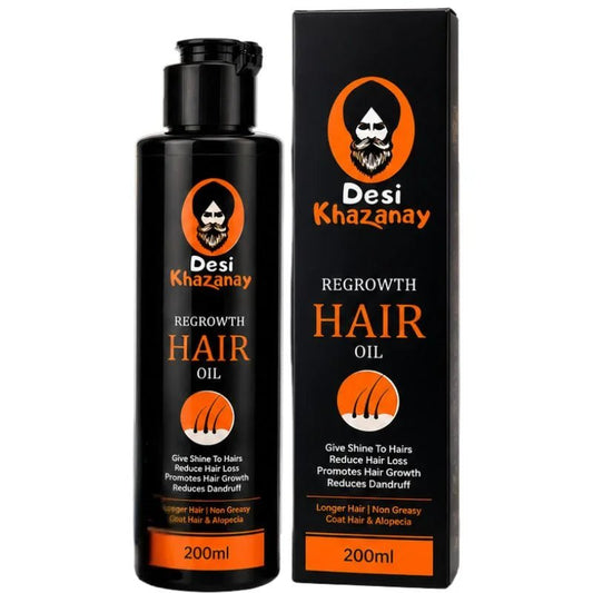 Desi Khazanay Regrowth Hair Oil | Herbal Hair Growth Oil with 25+ Herbs, Cold-Pressed Oils & Essential Oils | Scalp Nourishment & Hair Care | For Men & Women - FashionShoqeen.com