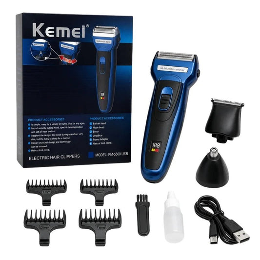 Kemei USB Electric Hair Clipper | Model KM-5560 | Rechargeable Hair Trimmer with Nose Trimmer Attachment | Professional Grooming Kit - FashionShoqeen.com