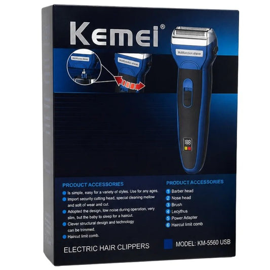 Kemei USB Electric Hair Clipper | Model KM-5560 | Rechargeable Hair Trimmer with Nose Trimmer Attachment | Professional Grooming Kit - FashionShoqeen.com
