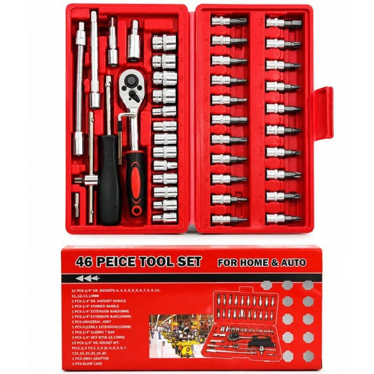 46-Piece Socket Wrench Set | Complete Ratchet Socket & Screwdriver Bit Tool Kit | Chrome Vanadium Steel Repair Tool Set with Storage Case - FashionShoqeen.com