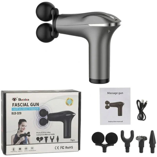 Fascial Tissue Massage Gun | Model BLD-329 | Rechargeable Massage Gun | LCD Display | 4 Massage Heads for Muscle Recovery & Pain Relief - FashionShoqeen.com