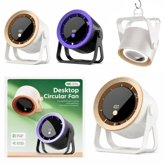 Desktop Circular Rechargeable Fan with 360° Adjustable Airflow | Model QL-02 | Quiet Personal Cooling Fan for Home, Office & Bedroom | Random Color - FashionShoqeen.com