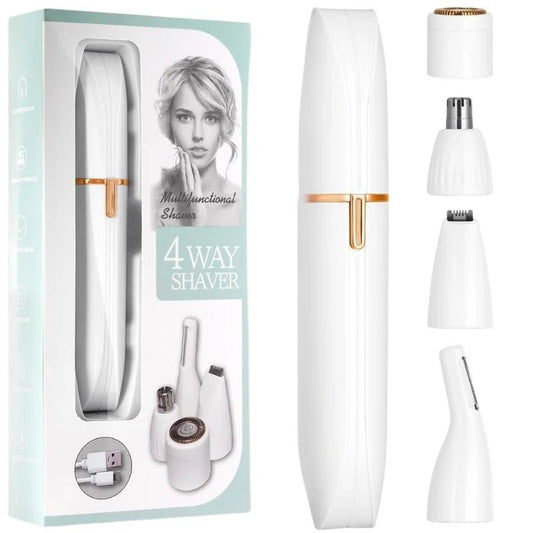 4-in-1 Electric Lady Shaver for Women | Rechargeable Cordless Hair Remover | Bikini Trimmer, Nose & Eyebrow Trimmer | For Face, Legs & Underarms - FashionShoqeen.com