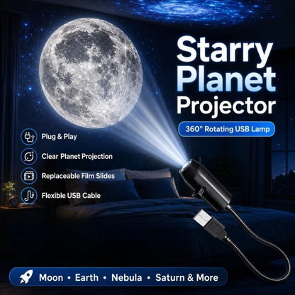 USB Moon & Earth Projection Atmosphere Light | 3 Interchangeable Lenses | Flexible Gooseneck  Projector Lamp