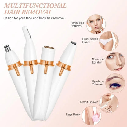4-in-1 Electric Lady Shaver for Women | Rechargeable Cordless Hair Remover | Bikini Trimmer, Nose & Eyebrow Trimmer | For Face, Legs & Underarms